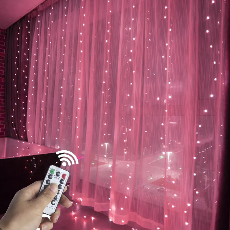 Светодиодный светильник-занавеска С usb-питанием, яркие сказочные огни с дистанционным таймером, водонепроницаемые домашние гирлянды, вечерние, рождественские украшения - Испускаемый цвет: Розовый