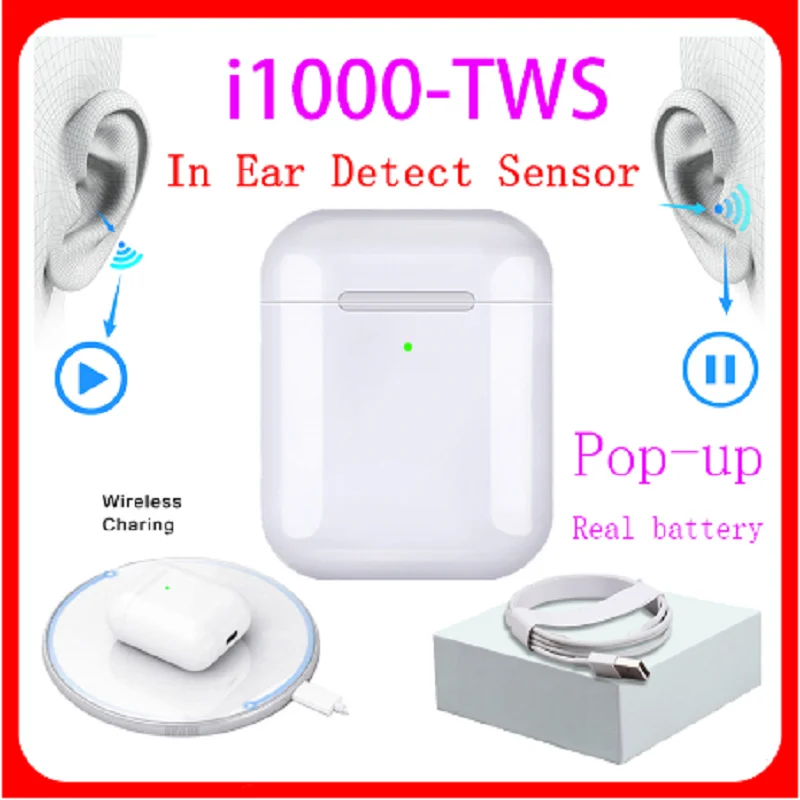 

i1000 TWS Bluetooth 5.0 In-ear Smart Sensor TWS Wireless Earphone Black & White Headsets Earbuds Pop up headphoness Pk i5000