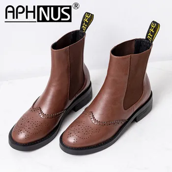 

APHNUS Womens Boots Oxfords Chelsea Short Ankle Booties Flats Low Mid Heels Pumps Woman 2020 Shoes For Women New Boot