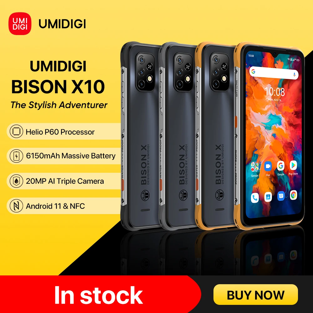 UMIDIGI BISON X10 IP68 Waterproof Global Version Rugged Smartphone NFC 4GB 64GB Octa Core 6.53&quot HD+ 20MP Triple Camera 6150mAh |