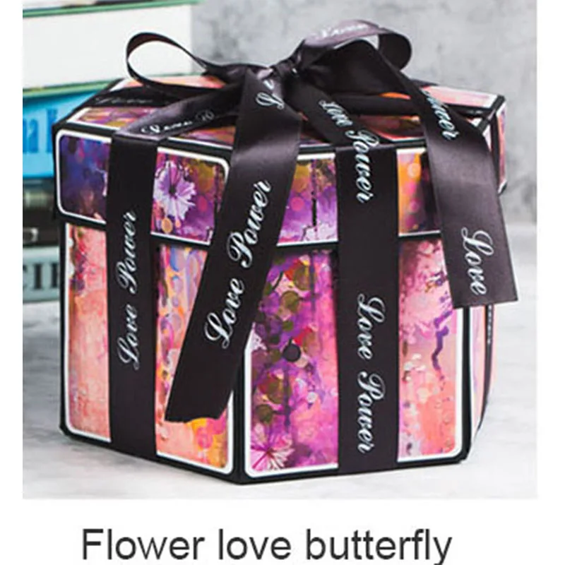 flower butterfly Подарочные коробки на День святого Валентина, шестигранная Подарочная коробка, взрывная коробка с сюрпризом, ручная работа, скрапбук, фотоальбом, Свадебный для Рождества - Цвет: flower butterfly