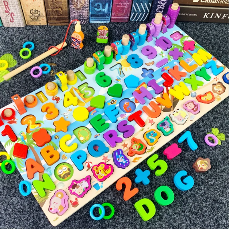 Montessori Education Toys For Kids Board Wooden Toy Math Fishing Count  Numbers Digital Shape Match Early Education Child Gift