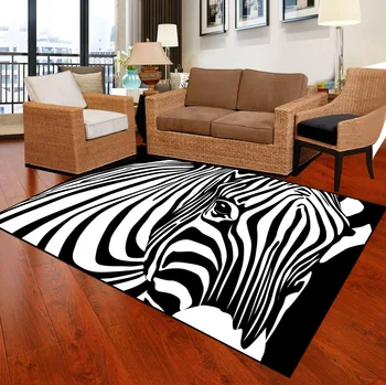 

Zebra Stripe Modern Fashion Large Area Rug For Living Room Carpet Bedroom Non Slip Geometric Square Plaid White Black Alfombra