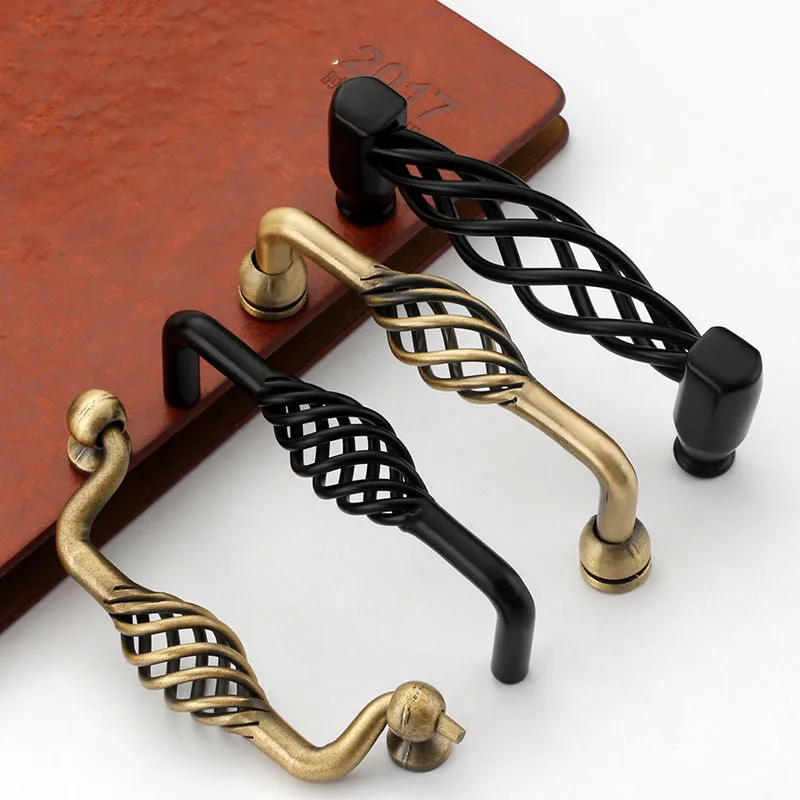 

European Personality door handle Hollow Out Birdcage Handles 96mm 128mmWardrobe Drawer Knobs Pull Furniture decoration hardware
