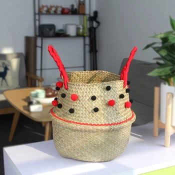 

2020 32*28cm Size Mexico Straw Hand-woven Multifunctional Basket Fruit Basket Laundry Basket Storage Basket Baskets Wicker