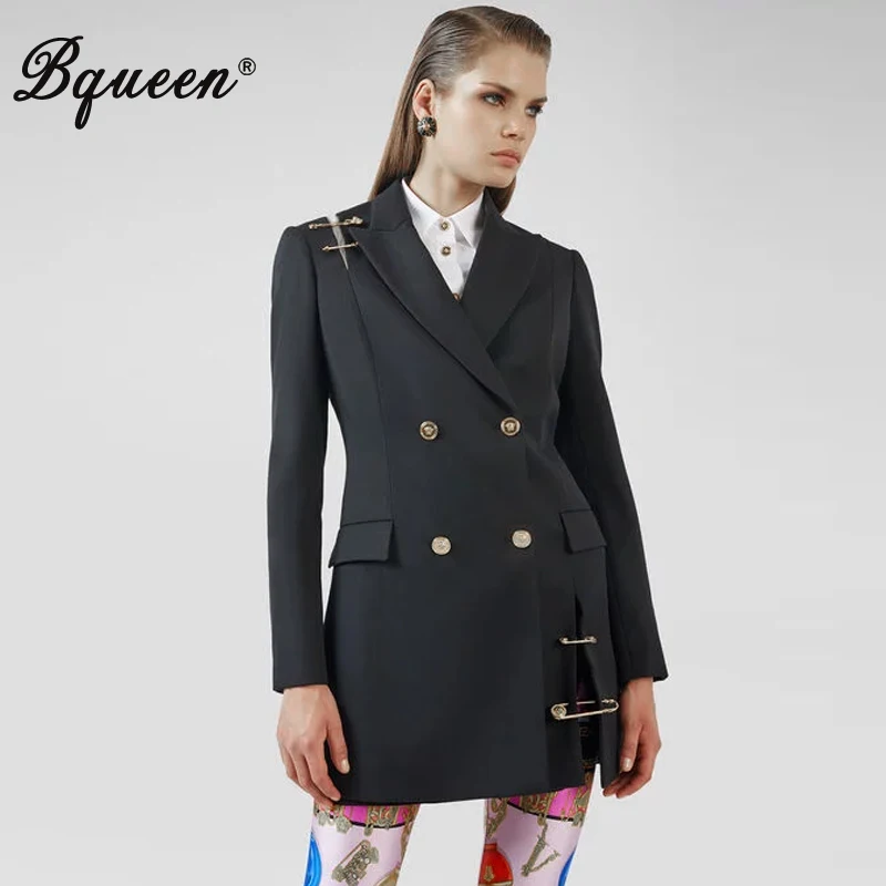 Bqueen 2019 черные деловые костюмы с зажимом для бумаги длинный рукав V-образный вырез