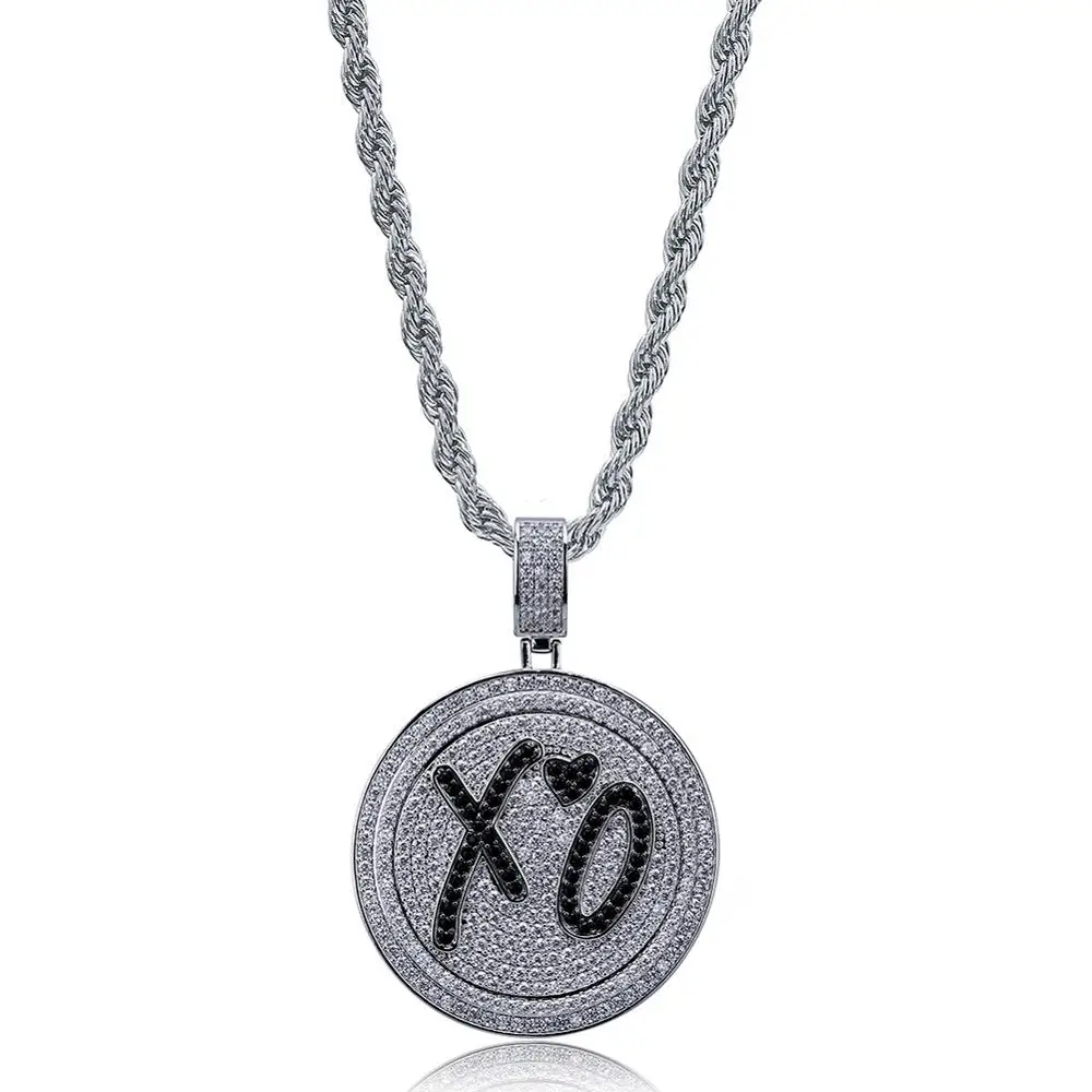 AAA+ кубический цирконий проложили Bling Iced Out Love XO Spinner Круглые Подвески ожерелье для мужчин хип хоп рэппер ювелирные изделия золото серебро - Окраска металла: silver