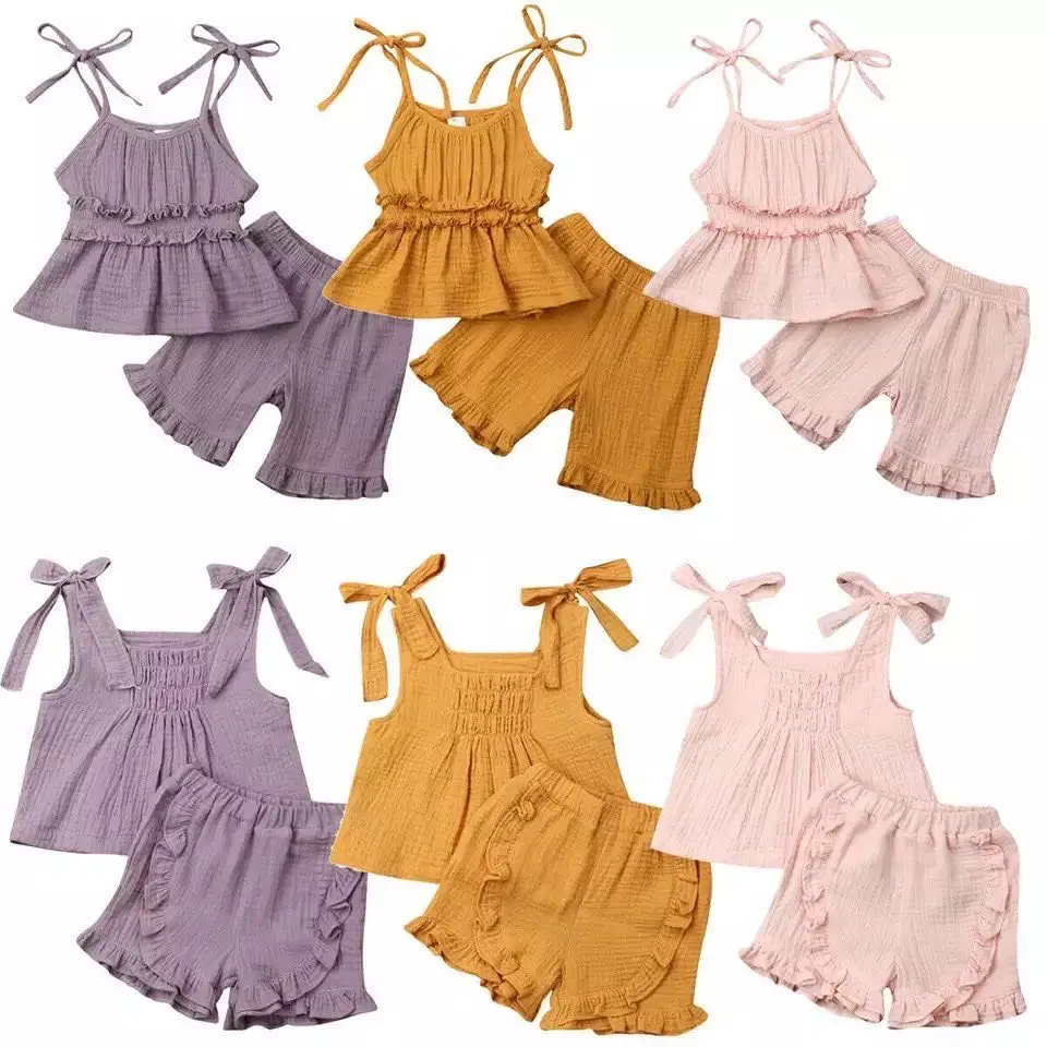 2020 New Baby Girl Sling Shorts Set Summer Clothes + Elastic Pants Vacation Matching Cute Kids | Детская одежда и обувь
