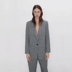 ZA новый британский стиль костюм с рисунком «решетка» Для женщин трендовый осень зима блейзер куртка и брюки 2019 офисная одежда женские
