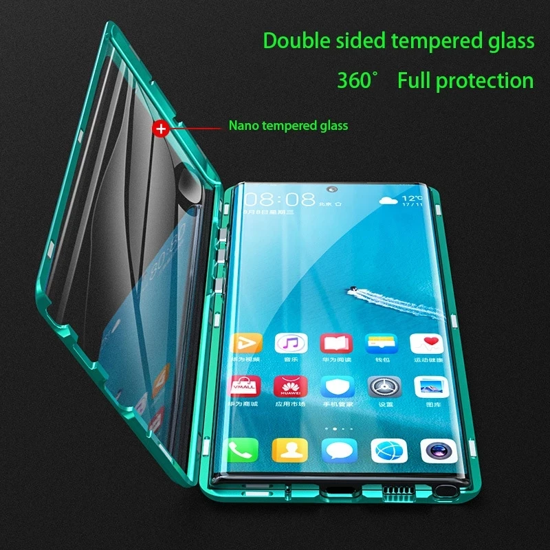 Metal Magnetic Adsorption Phone Case Double Side Glass Cover For Xiaomi Redmi Note 9 8 7 Pro 8T 9A 9C 8A Mi 10T Note10 Lite Pro X3 NFC