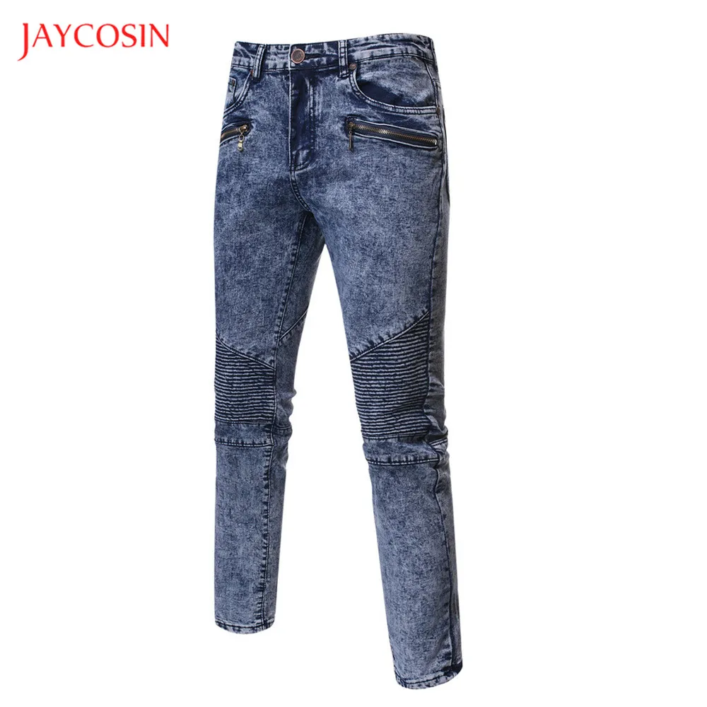 Jaycosin мужские джинсовые штаны прямые потертые джинсовые брюки новые Однотонные эластичные джинсы повседневные штаны со средней талией на пуговицах