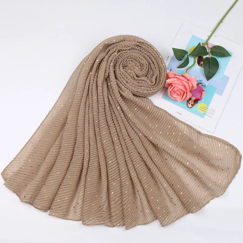 Women Plain Glitter Gold Dot Viscose Shawl Scarf Lady Wrinkle Long Soft Wrap Pashminas Stole Bufandas Muslim Hijab 90*200Cm
