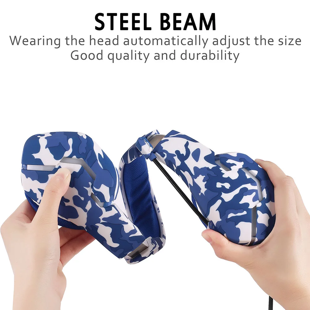 J10 3 5mm USB Camouflage Stereo Gaming Headphone RGB Lighting Wired Over Ear Headset Ergonomic Line Control Earphone with Mic