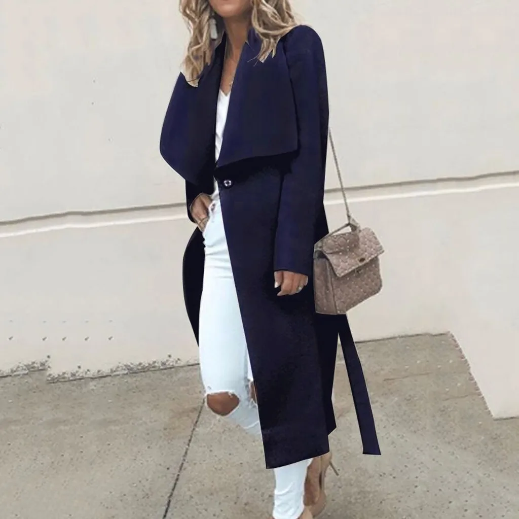 

JAYCOSIN Winter Coat 2019 Women Woolen Coat Long Sleeve Long Turn-down Collar Open Front Parka Belt Coat Jacket Overcoat 815W