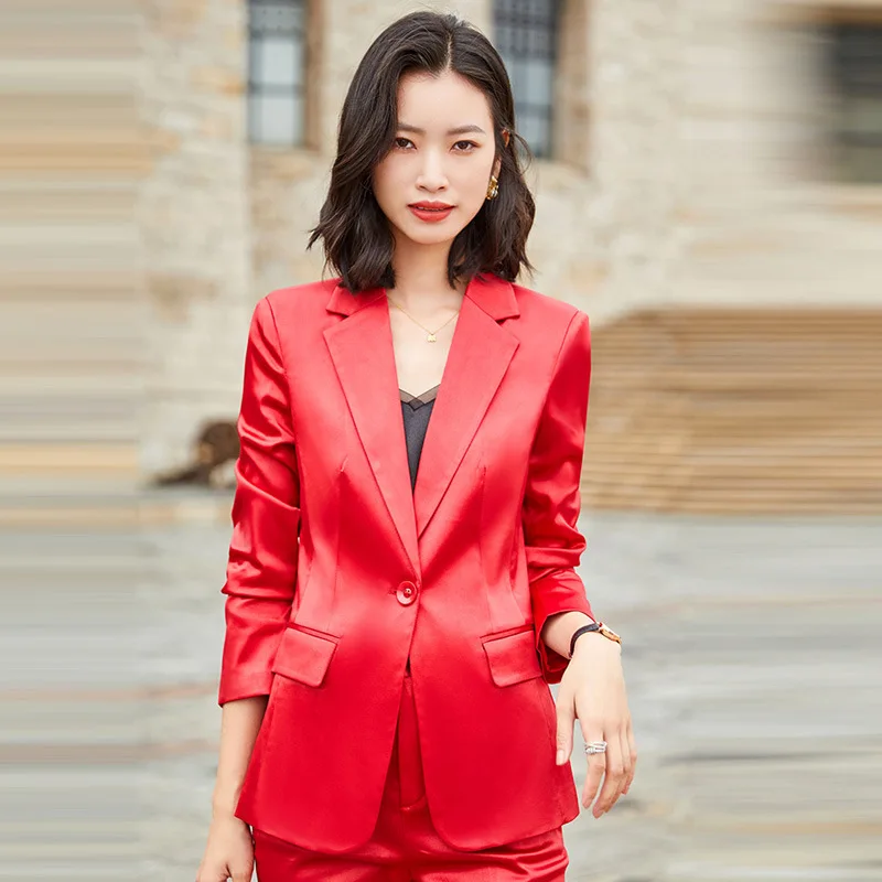 Pant Suits Set Women's Autumn Female Professional Office Lady Blazer Slim Blue Suit Jacket+ Pants Feet Pants Two Sets