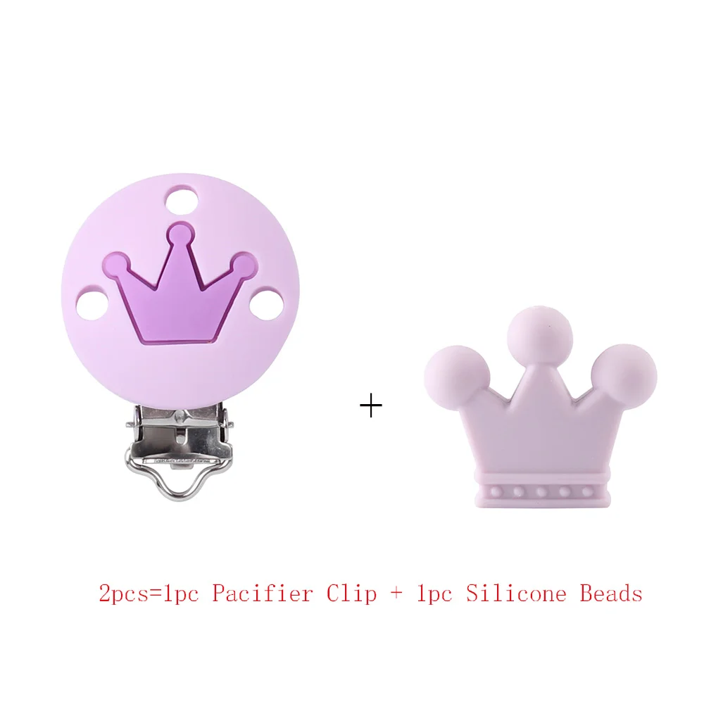 Crown Silicone Beads Baby Pacifier Clips 2Pcs DIY Teething Necklace Toys Baby Silicone Teethers Accessories Clip Nipple Clasps