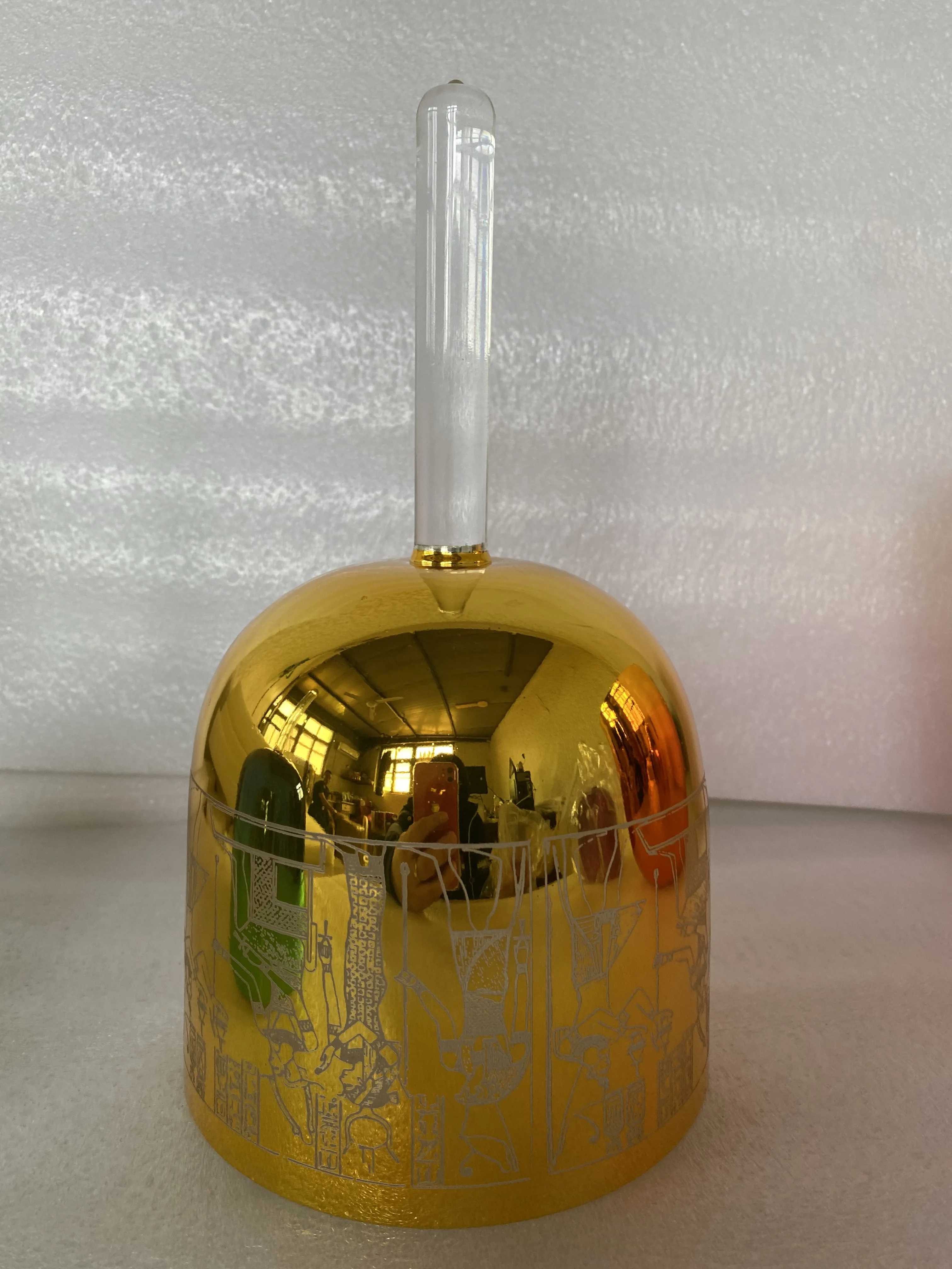 Alchemy golden with "egyptian" engraving crystal singing handle bowl 6.