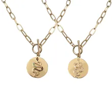 F/W новое поступление золото цвет многоцветный драгоценность тон Змея на диск короткое ожерелье с подвеской без удлинителя для женщин