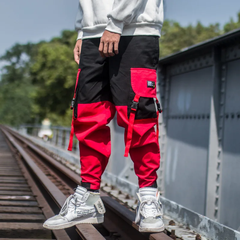 

Japanese-style Retro Harajuku-Style Trend Contrast Color Pocket Casual National Trends Pants BF Style Men Loose-Fit Beam Leg Bib