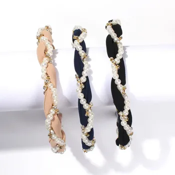 

Girl Hairband Claw Chain Rhinestone Headband Ladies Trendy Imitation Pearl Hairhoop Headwear Hair Styling Accessories