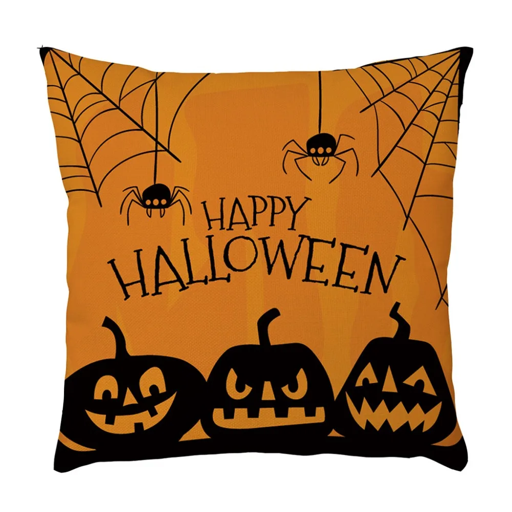 Square Horror Halloween Cushion Cover Linen Cotton Pillowcase Witch Pumpkin Castle Throw Waist Pillow Covers Home Decor Q3