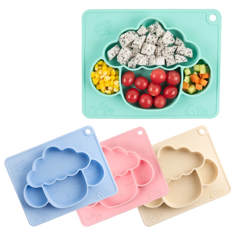 

Baby Sheep Dishes Smiling Silicone Plate With Suction Cup Strong Sticky Divided Silicone Food Plate Children's Section