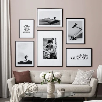 

Nordic Fashion Sexy Woman Art Canvas Painting Posters And Prints Black White Letter Amazing Wall Pictures For Living Room Decor