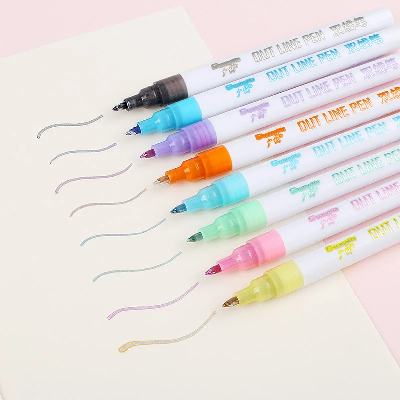 

Gift Card Writing Drawing Double Line Outline Pen Portable for School DIY Poster MJJ88