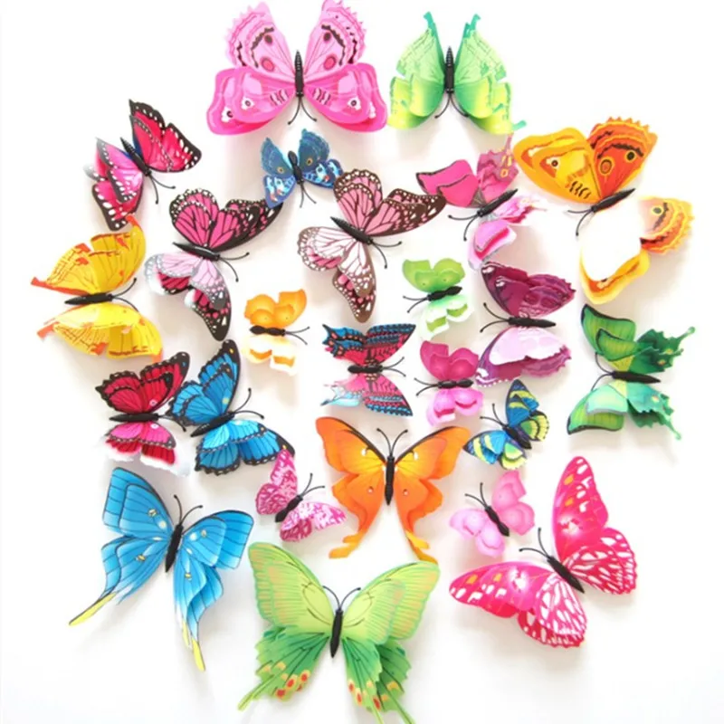 12pcs Double Layer Butterfly with Pin Curtain Home Decor 3D Shaped Room Sticker Wall Girls Living Decoration | Дом и сад