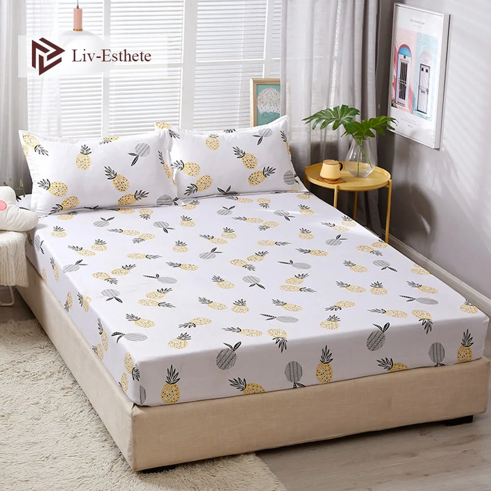 

Liv-Esthete Fashion Pineapple Polyester Fitted Sheet With Pillowcase Soft Mattress Cover Bed Linen Bed Sheet On Elastic Band