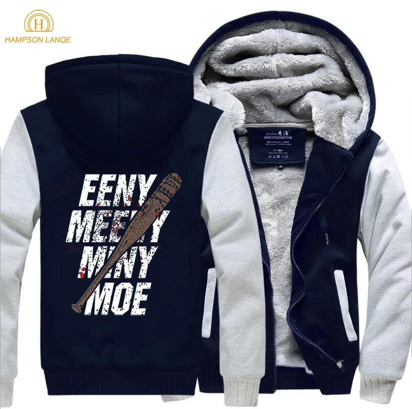 Ходячие мужские толстые зимние флисовые теплые куртки Dead Eeny пальто Meeny Miny Moe Negan Люсиль зомби толстовки на молнии Кофты - Цвет: gray dark blue