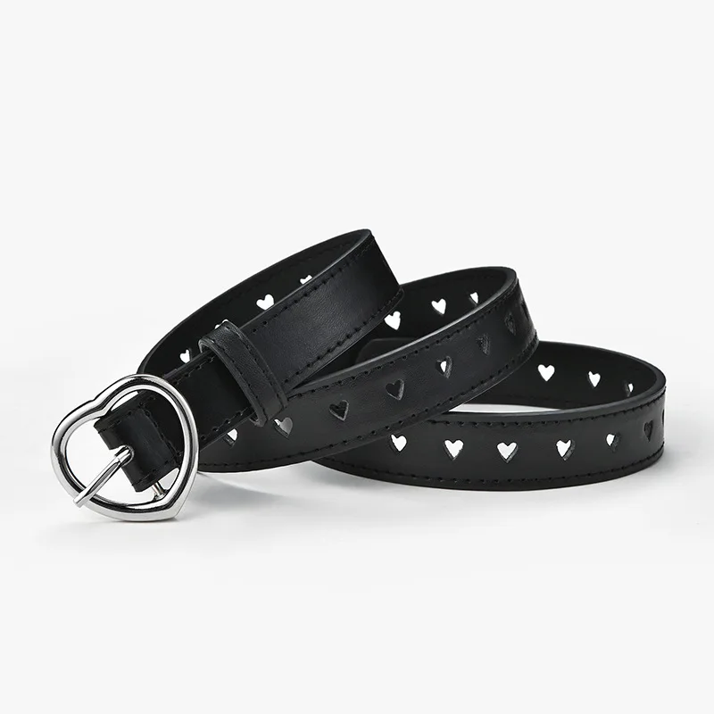 Children Belt Faux Leather Kids Cute Peach Heart Buckle Belts For Girls Solid Waistband Love Heart Eyelet Grommet Waist Belt children belt