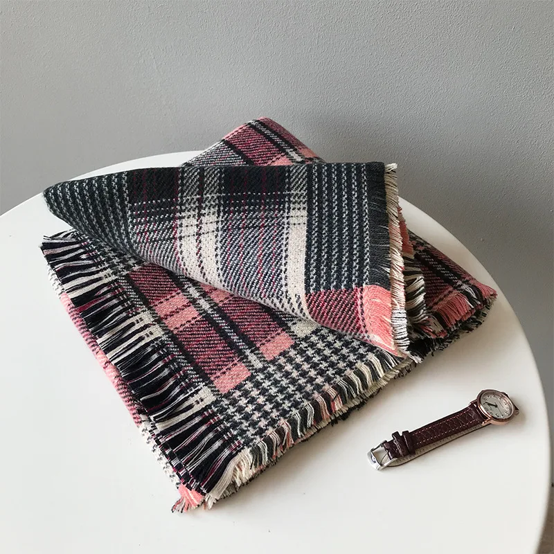 Pink Plaid CamKemsey осень зима имитация кашемира шарфы для женщин Модные Винтажные клетчатые толстые теплые пашмины Шарфы Женская шаль - Цвет: Pink Plaid