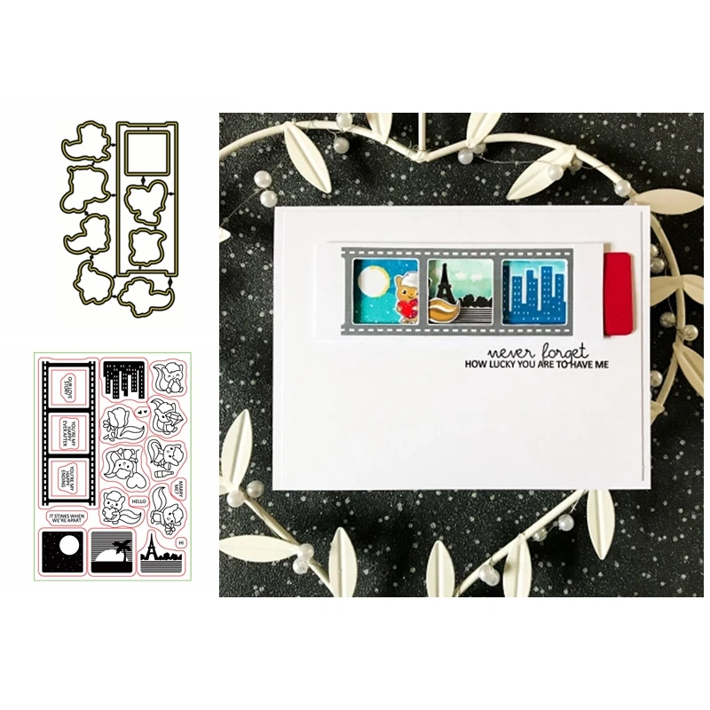 

Numerous Foxes Film Frame Words Paris Tower Moonlight Scenery Metal Cutting Dies Match Clear Stamps For DIY Scrapbooking 2020