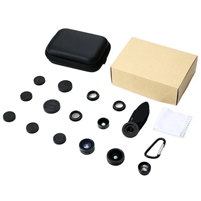 

9 In 1 Mobile Phone Lens Kit Wide Micro-Angle Fisheye Telephoto Kaleidoscope Lens Portable Case