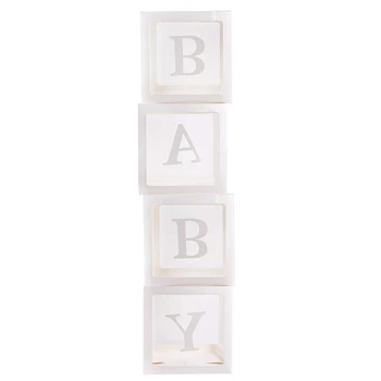 

Baby Shower Party Decoration - 4 Transparent Balloons with Letters, Decorative Boxes for Boys and Girls, Personalized BABY Desig