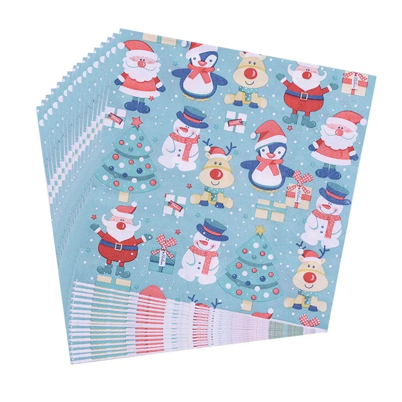 20pcs Napkins 12 20 шт./лот, милые Рождественские цветные бумажные салфетки с рисунком, товары для рождественской вечеринки, декоративная ткань, Рождественский Декор для обеденного стола - Цвет: 20pcs Napkins 12