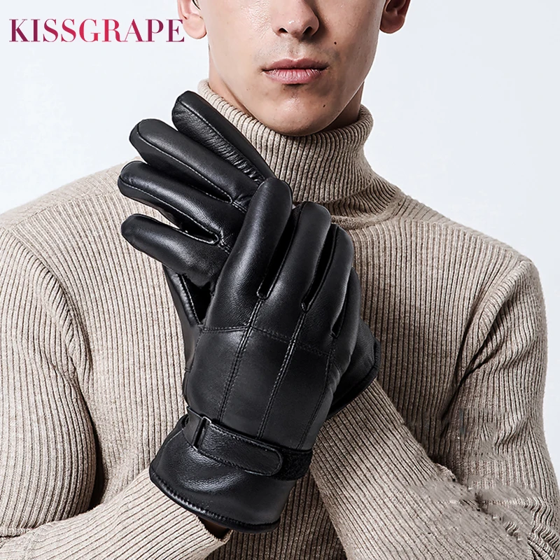 Super Warm Gloves for Men New Winter Men's Genuine Leather Gloves Male Outdoor Natural Fur Motorcycle Gloves Thick Waterproof