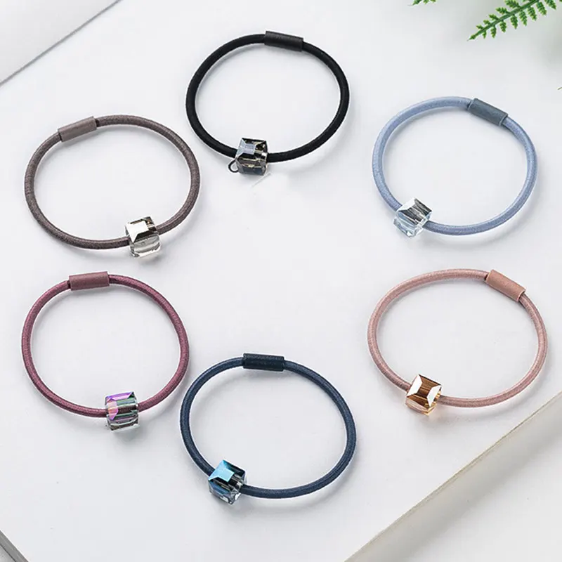 

1 Pcs Simple Solid Color Single Crystal Elastic Hair Bands Hair Ring Rubber Band Women Hair Accessories Girl Headwear Headdress