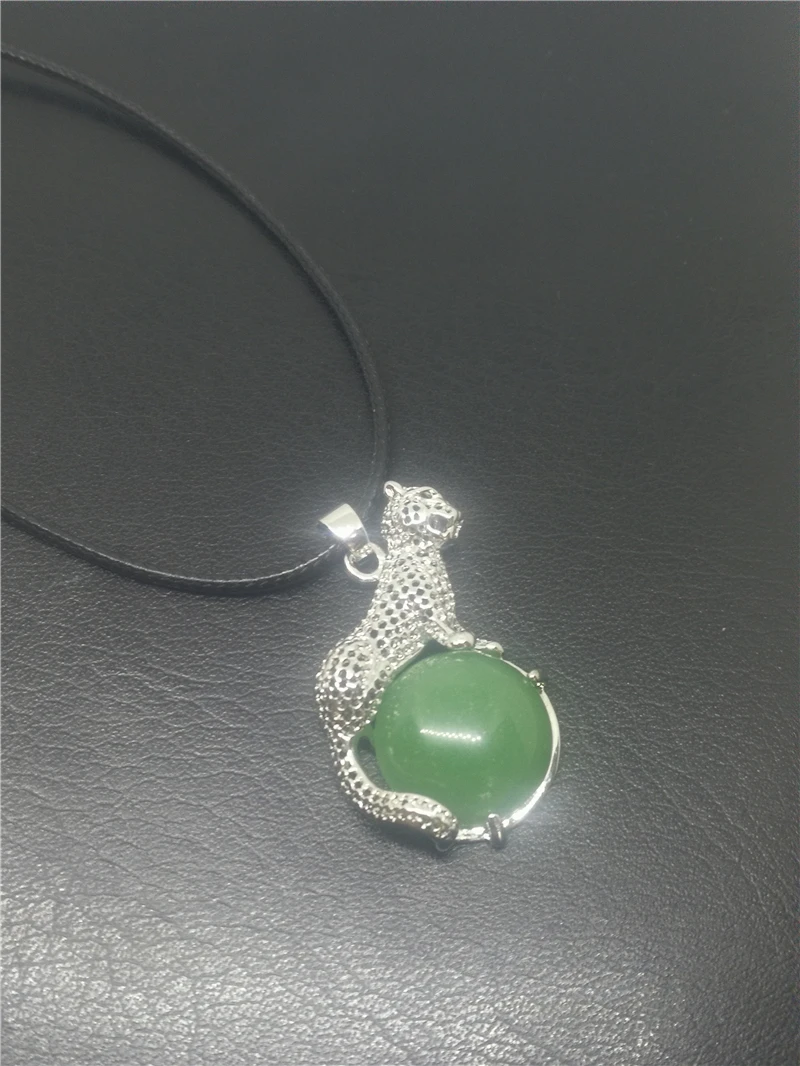 LETSFUN Fine Jewelry S925 Серебряная форма леопарда инкрустированная натуральный хотанский нефрит кулон аксессуары ожерелье