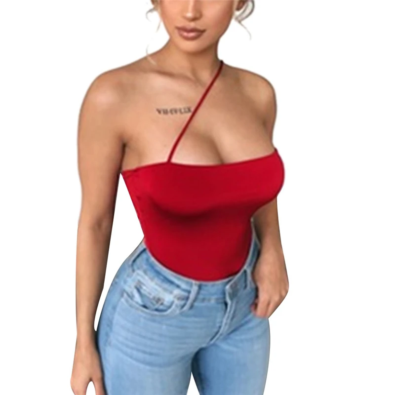 one shoulder spaghetti strap top