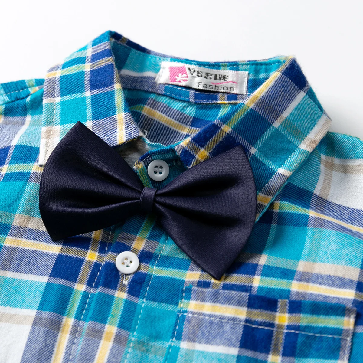 

CHILDREN'S Suit BOY'S Blue Plaid Long Sleeve Bowtie Shirt Suspender Pants Gentleman Set Birthday Suit