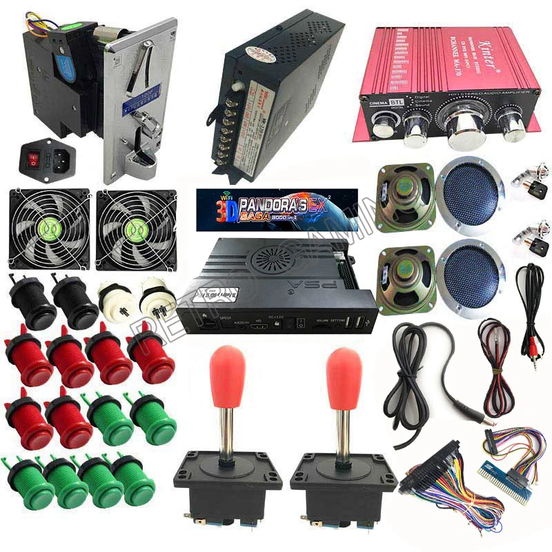 

2Player 3D Pandora Saga EX Box 8000 in 1 Arcade Machine Console Joystick Button Sound Amplifier Coin Slot DIY Kit