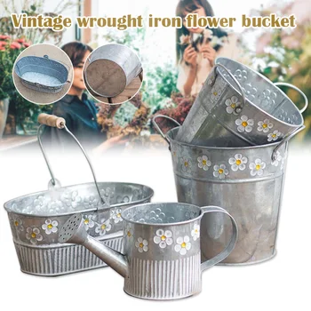 

Flower Iron Bucket Planter Pot Retro Hanging Barrel Buckets for Flower Plants XH8Z
