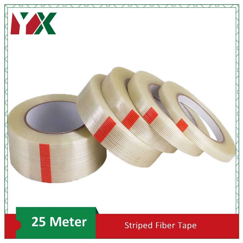 Yx 2ロール10ミリメートル透明グラスファイバーテープストライプ片面粘着テープ工業用ストラップ包装固定