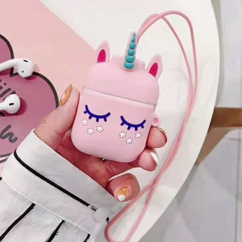Симпатичные Единорог Мягкий силиконовый чехол наушники для Apple Airpods Bluetooth беспроводные наушники защитная коробка прикрепленные Наушники Шнур