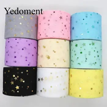 

25Yards/roll 6cm StarMoon Sequins Tulle Roll Organza Tutu Fabric Baby Shower Party Supplies DIY Hair Bows Handmade Materials
