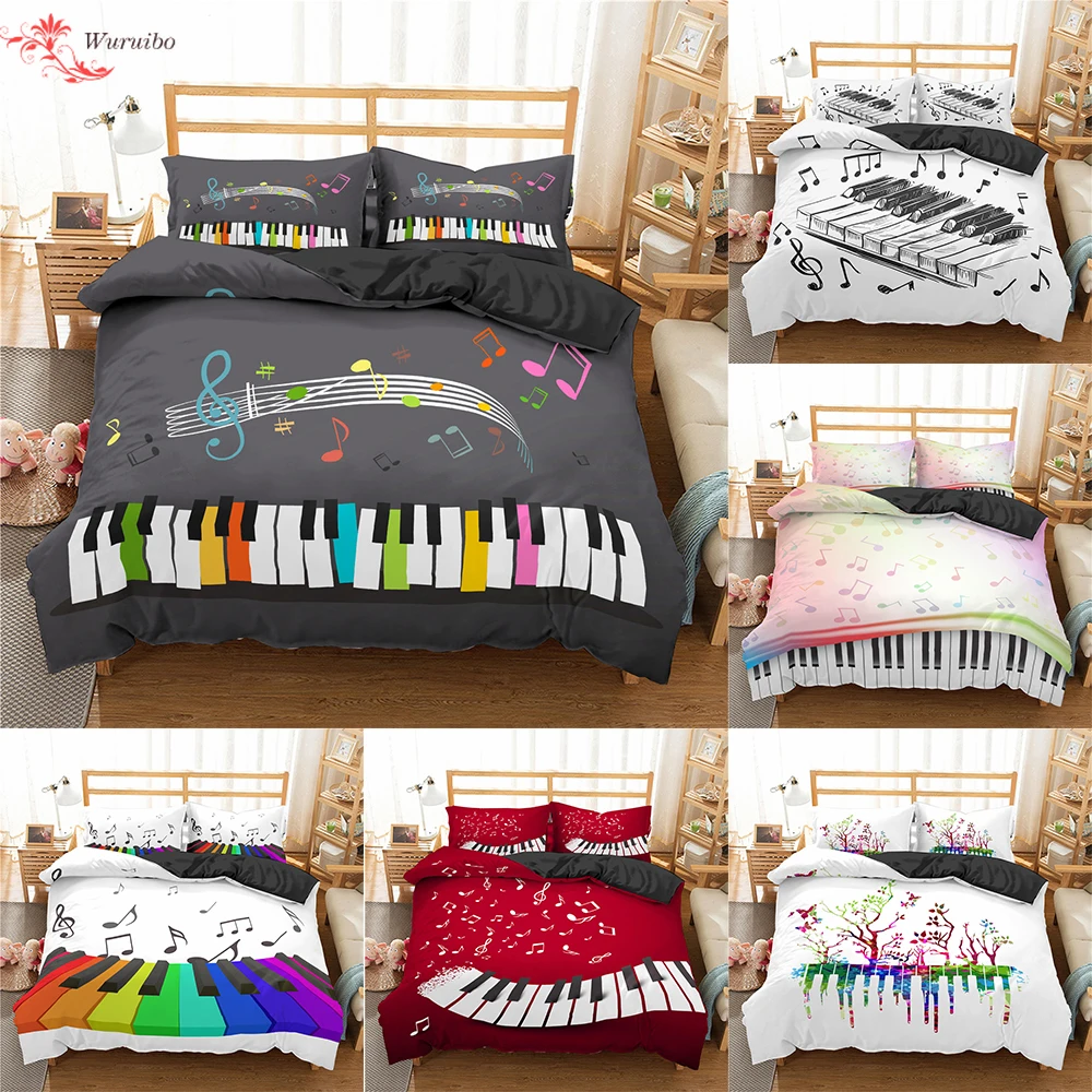 Homesky Bedding Set Piano Keyboard Music Note Duvet Cover Queen King
