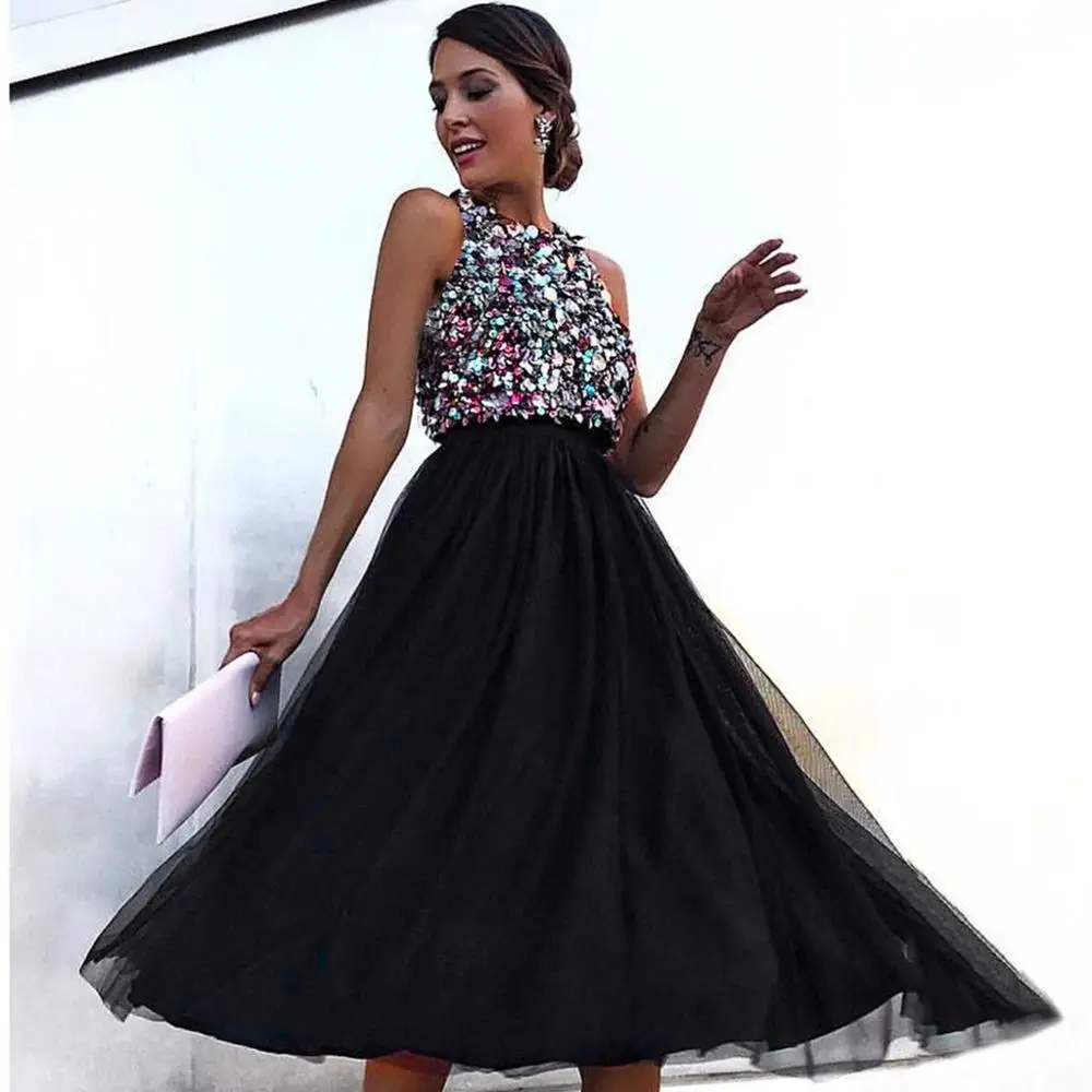 

Women Party Dress Elegant Sexy Bead Piece Sleeveless Halter Princess Ladies Charm Evening Dinner Dress Robe Femme #2B27