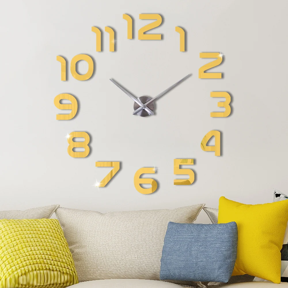 25"- 40" Arabic Numbers Large Hands Moderen DIY Frameless Quartz Non-ticking Silent 3D Large Big Mirror Surface Wall Clock